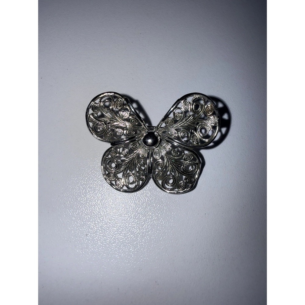 Vintage Emmons Silver Tone Open Scroll Filigree Butterfly Pin Brooch